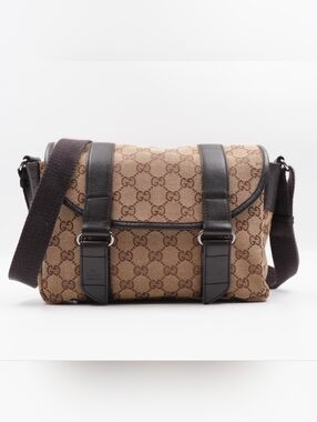 CG38 💗 Gucci GG Canvas Leather Monogram Crossbody Messenger Bag